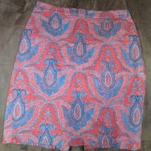 J. CREW No. 2 Pencil Raj Red Paisley Skirt 8